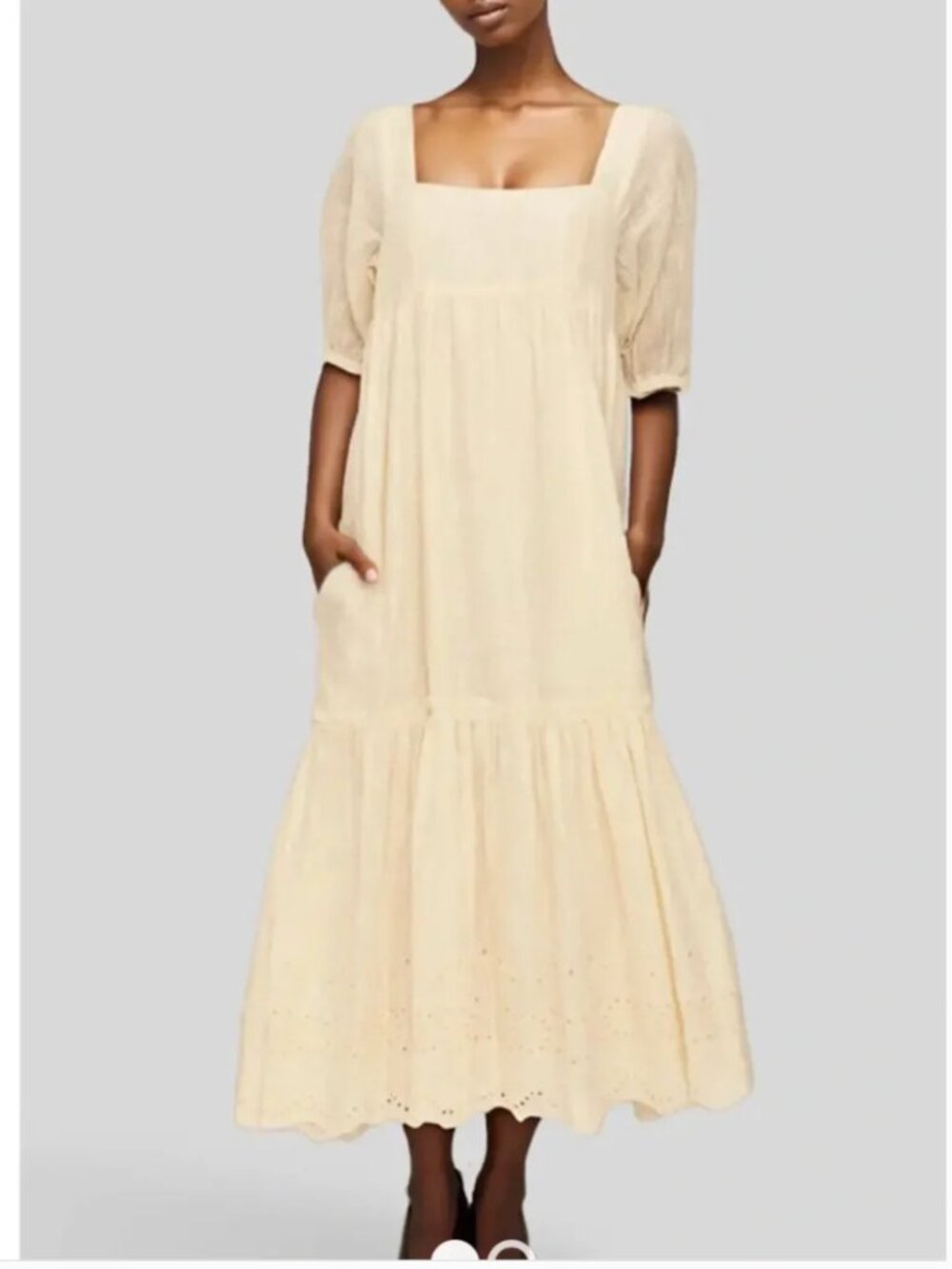 Anthropologie Saint Helena Cotton Maxi Midi Creamy Embroidered Dress size XL - Picture 1 of 11